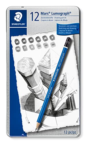 STAEDTLER Mars 100 G12 Zeichenbleistift Lumograph, Sechskantform, unglaublich bruchfeste Premium-Bleistifte, hohe Qualität, 12 Härtegrade, Metalletui im Sale